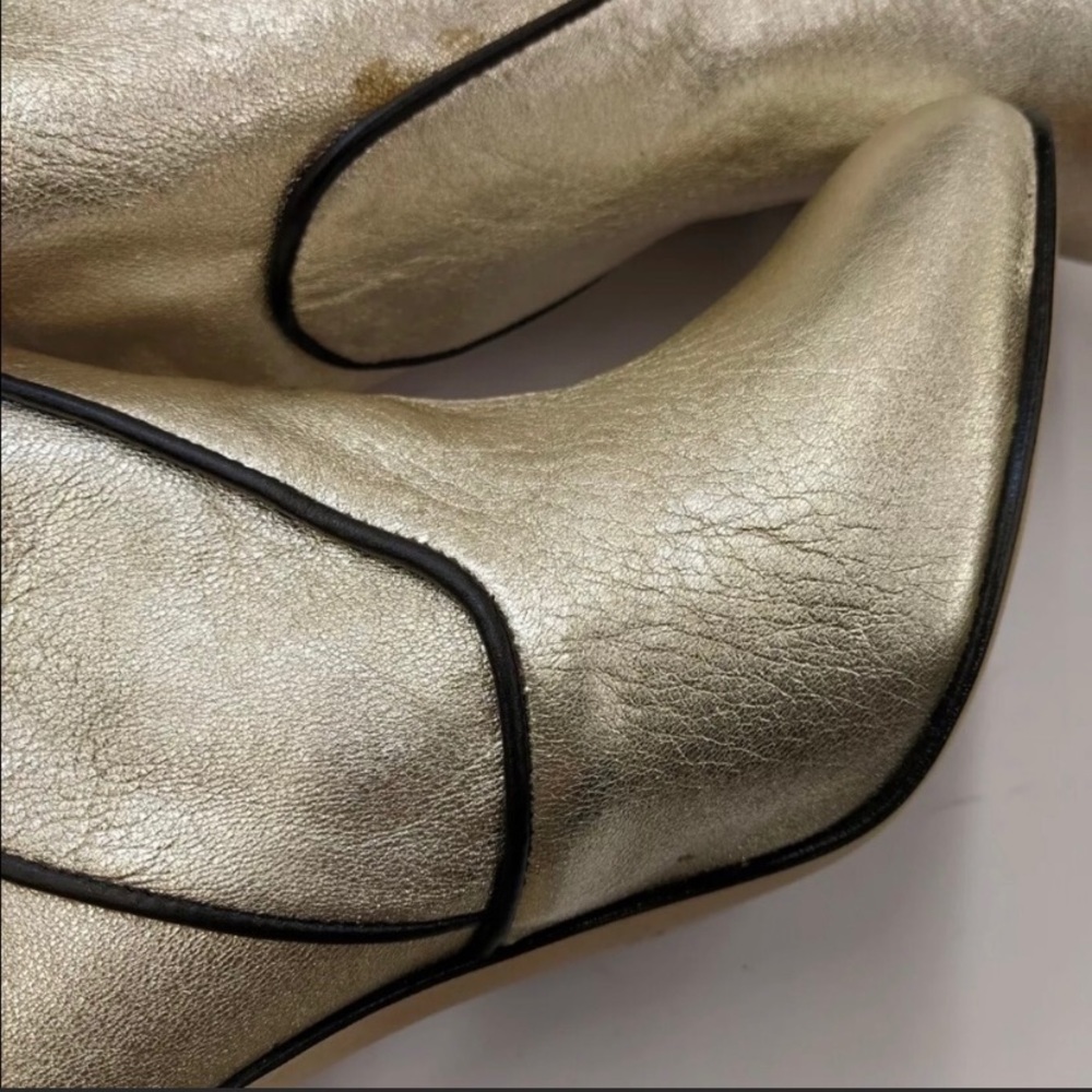 Metallic Gold Italian Leather Ankle Boots - Picture 7 of 8